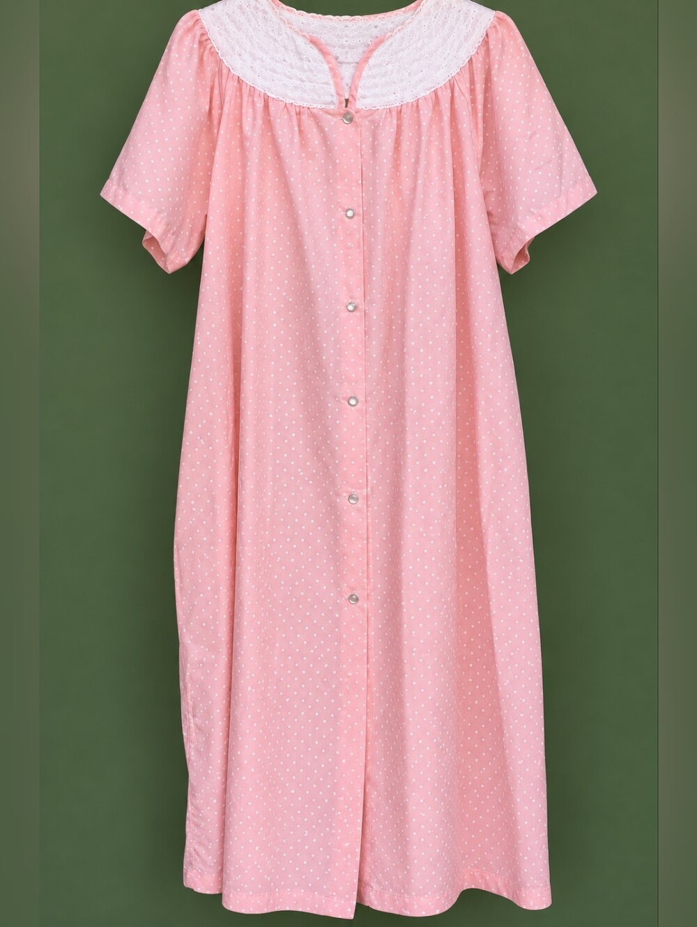 Vintage Zip wrap Snap Peach Heart Print Snap Front Housecoat Nightgown Size L